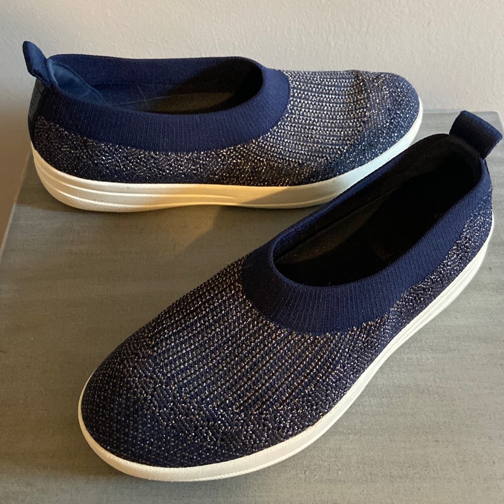 Fitflop Uberknit Slip-on Ballerina Flats Blue/Silver Women 8.5